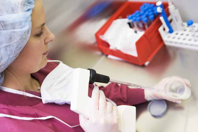 Biologiste analysant des prélèvements