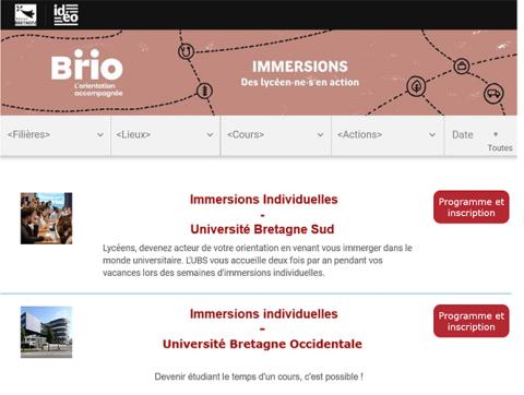 La page d&#039;accueil du catalogue des immersions.